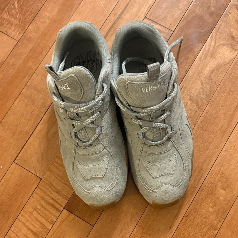 Versace Light Gray Suede Low-Top Sneakers